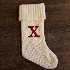 NEW! Knit Monogram Christmas Stocking White Initial Letter X